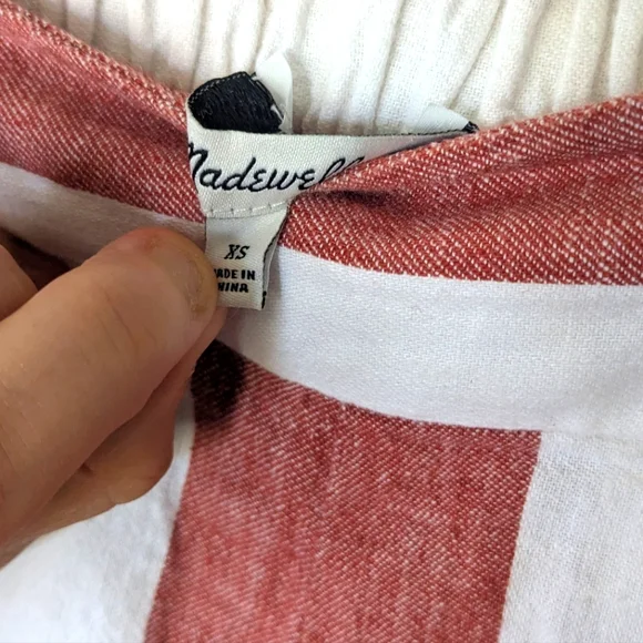 Madewell Linen Huston Striped Cropped Pants Red White XS Beach Vacation Brunch - Picture 3 of 4